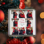 Ornamento De Metal Casal Romântico Colagem de Fotos Feliz Natal<br><div class="desc">Este belo presente de Enfeites de natal de manutenção de fotos em casal tem um roteiro vermelho arrojado no centro e seus nomes cercados por 8 fotos de casais românticas ao redor da fronteira. Selecione as fotografias mais doces do seu relacionamento para fazer uma doce colagem fotográfica para seu namorado,...</div>