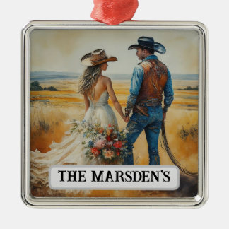 Ornamento De Metal Casamento Country Western Aquarela