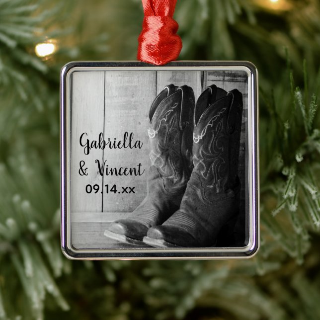 Ornamento De Metal Casamento Ocidental Rustic Cowboy Boots Country (Árvore)