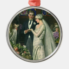 Ornamento De Metal Casamento vintage, noiva e noiva com Menorah