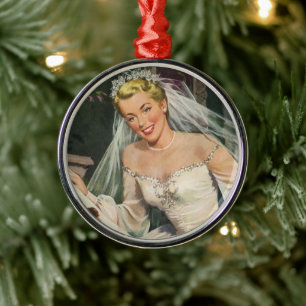 Ornamento De Metal Casamento Vintage, Noiva Retro com Menina das Flor