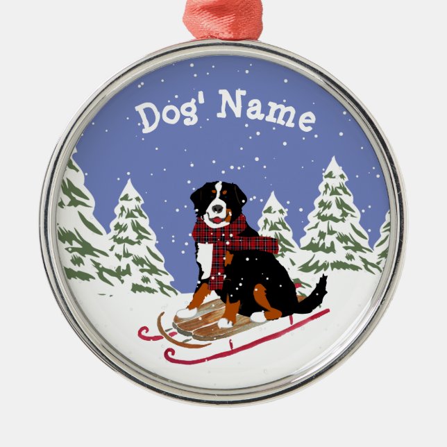 Ornamento De Metal Casas de Natal Personalizadas Bernese Mt Dog (Frente)