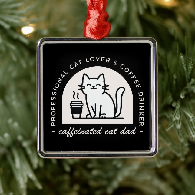 Ornamento De Metal Cat dad funny coffee lover black (Árvore)
