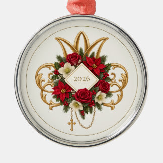 Ornamento De Metal Catholic Rosário de Natal Poinsettia
