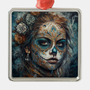 Ornamento De Metal Catrina Azul