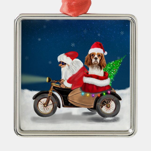 Ornamento De Metal Cavalier King Dog Papai Noel (Frente)