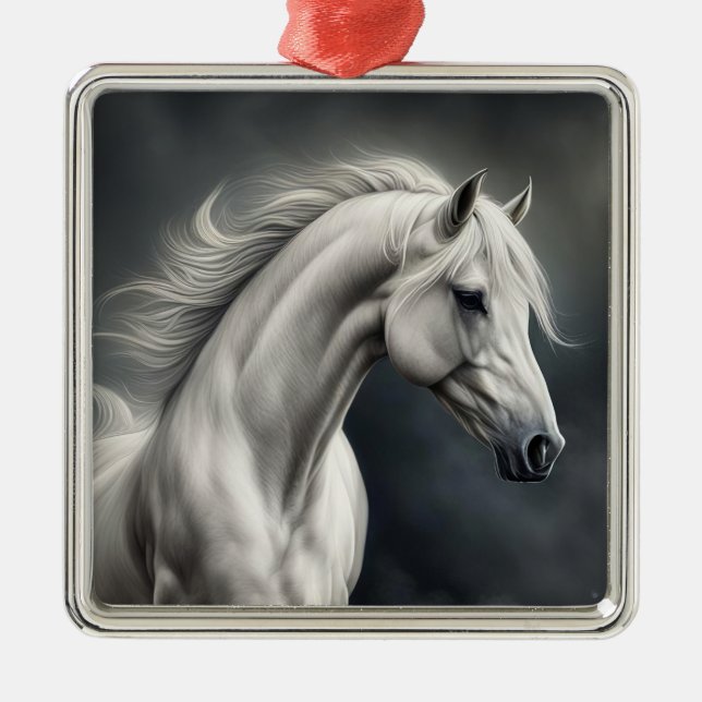 Ornamento De Metal Cavalo Branco Belo (Frente)