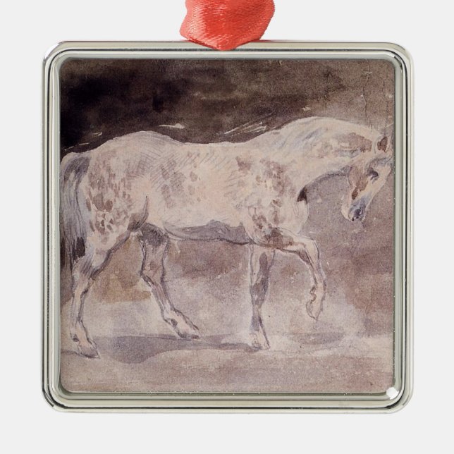Ornamento De Metal Cavalo Branco (por Eugene Delacroix) (Frente)