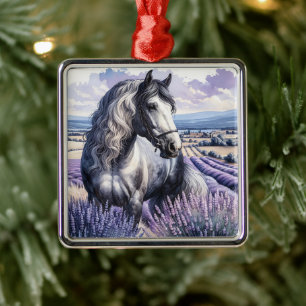 Ornamento De Metal Cavalo de Cinza bonito em Lavanda
