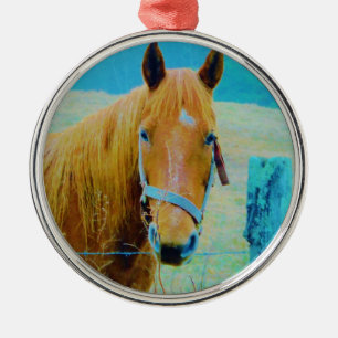 Ornamento De Metal Cavalo de cor azul Denim