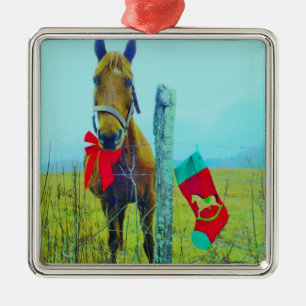 Ornamento De Metal Cavalo de Natal Castanho