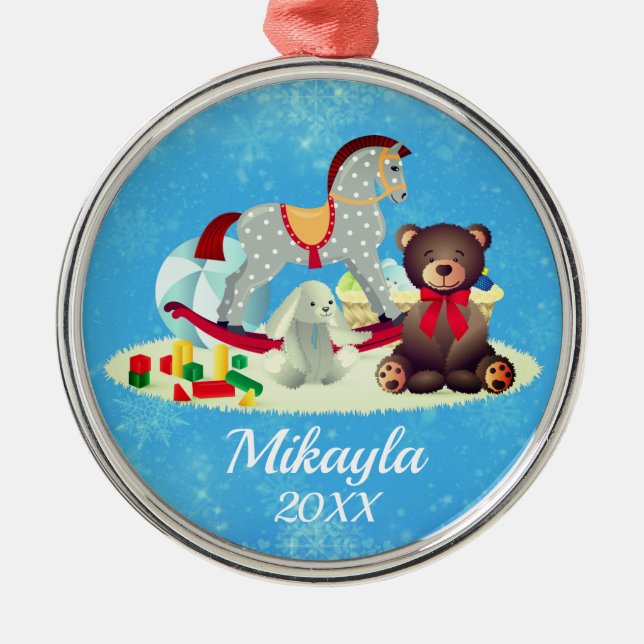 Ornamento De Metal Cavalo de Rocco, Urso e Brinquedos (Frente)