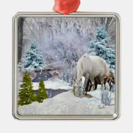 Ornamento De Metal Cavalo do Natal Floresta de Inverno Árvore de Nata