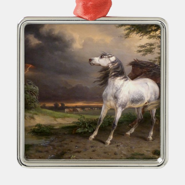 Ornamento De Metal Cavalos Assustados pela Tempestade (por Carle Vern (Frente)