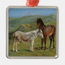 Ornamento De Metal Cavalos de Cinza clara num campo (Equine Fazenda A