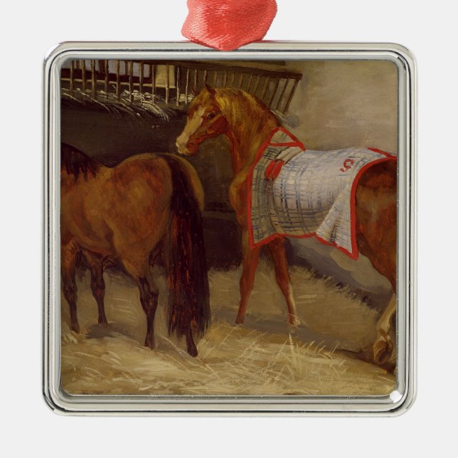 Ornamento De Metal Cavalos nos estábulos (Frente)