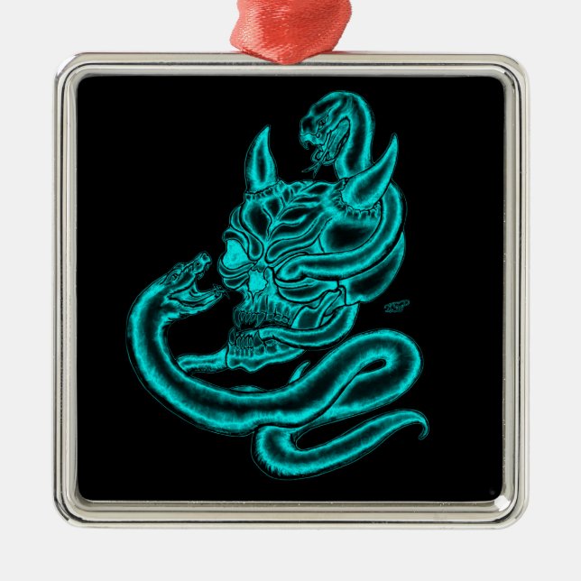 Ornamento De Metal Caveira - Cabeça Diabo com Cobra (Frente)