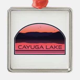 Ornamento De Metal Cayuga Lake New York Red Sunrise