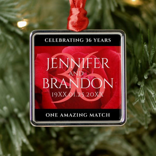 Ornamento De Metal Celebração do 36º aniversário do casamento do Rosa (Árvore)