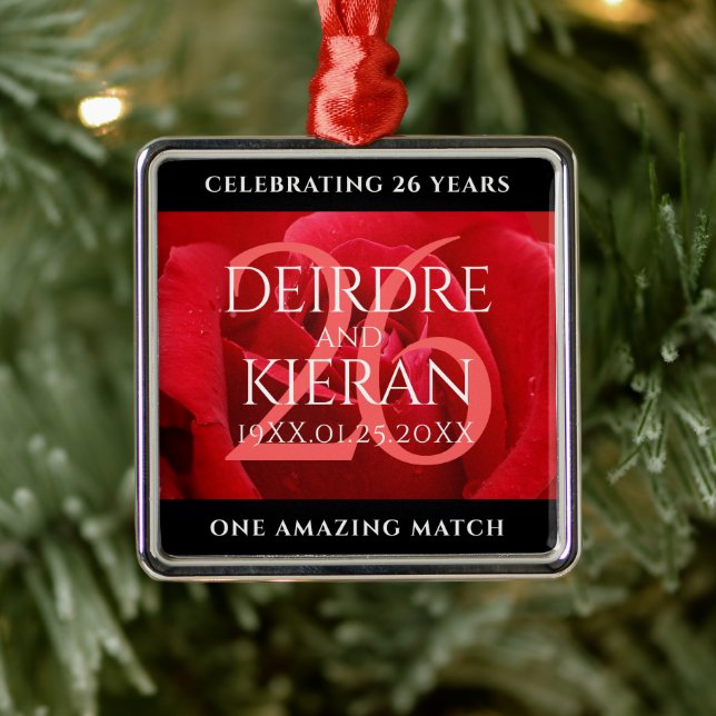 Ornamento De Metal Celebração do Aniversário de Casamento do Rosa Ele (Árvore)