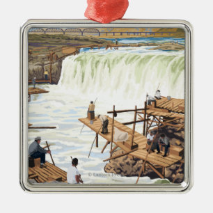 Ornamento De Metal Celilo cai poster das viagens vintage da pesca