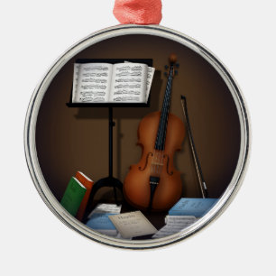 Ornamento De Metal Cello & Music Stand Charming Miniature Scense
