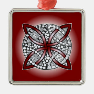 Ornamento De Metal Celtic Knot Doodle Maroon Red