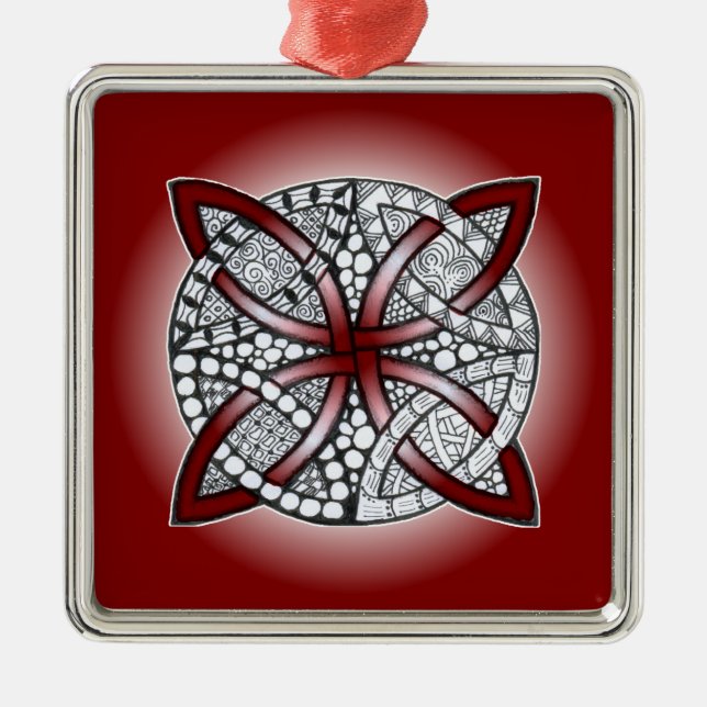 Ornamento De Metal Celtic Knot Doodle Maroon Red (Frente)