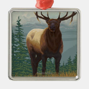 Ornamento De Metal Cena de MontanaElk
