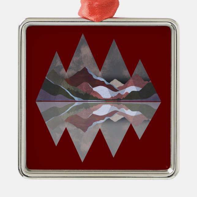 Ornamento De Metal Cena de Montanha Geométrica (Frente)