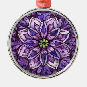 ORNAMENTO DE METAL CENA DE NATAL COM VISUAL DE VIDRO MANCHADO ROXO
