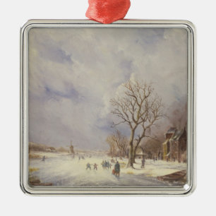 Ornamento De Metal Cena do canal do inverno, século XIX