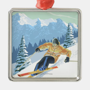 Ornamento De Metal Cena do esquiador de VermontDownhill