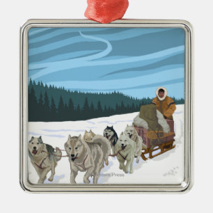Ornamento De Metal Cena Sledding do cão - Iditarod, Alaska