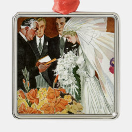 Ornamento De Metal Cerimônia de casamento vintage com noiva e noivo