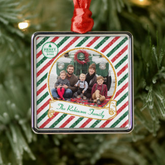 Ornamento De Metal Cerimônia de Foto de Família de Natal com Brilho e