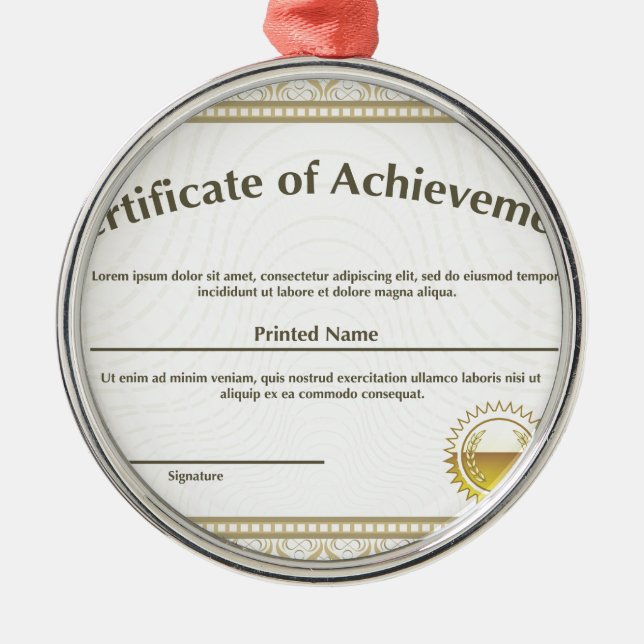 Ornamento De Metal Certificado com selo dourado (Frente)