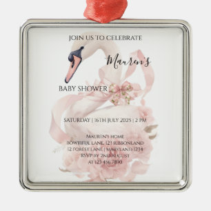 Ornamento De Metal Chá de Bebê Menina com Laço Rosa