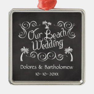 Ornamento De Metal Chalkboard Our Beach Weding