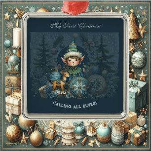 Ornamento De Metal Chamando Todos os Elves Snowflakes Meu Primeiro Na