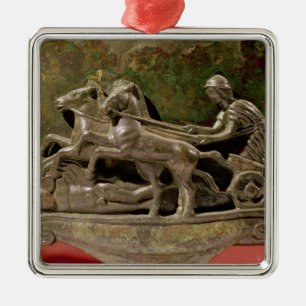 Ornamento De Metal Charioteer em seu chariot, detalhe de um cist