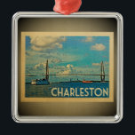 Ornamento De Metal Charleston South Carolina Viagens vintage Ornament<br><div class="desc">Um ornamento Charleston,  legal estilo vintage,  que inclui a ponte Ravenel no rio Cooper com rebocador.</div>