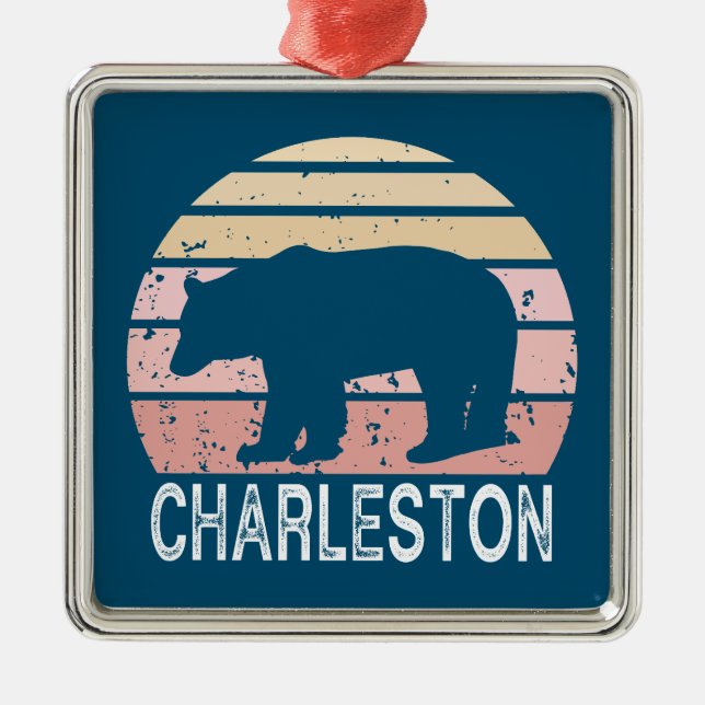 Ornamento De Metal Charleston West Virginia Retro Bear (Frente)