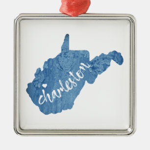 Ornamento De Metal Charleston West Virginia Wood Grain