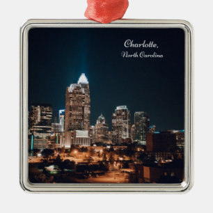 Ornamento De Metal Charlotte North Carolina City Skyline Night