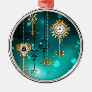 Ornamento De Metal Chaves de Esqueleto Anticas em Fundo Verde