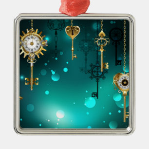 Ornamento De Metal Chaves esqueleto antigas em fundo verde