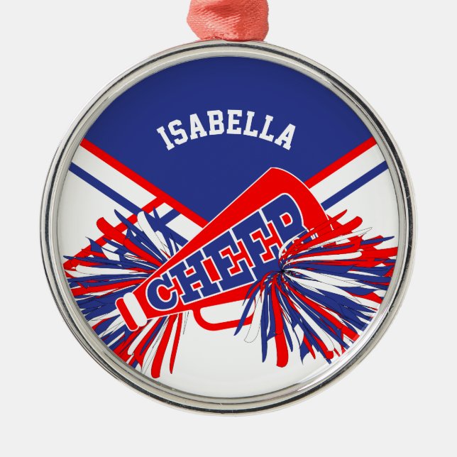 Ornamento De Metal Cheerleader 📣 💖 - Azul, Branco e Vermelho (Frente)