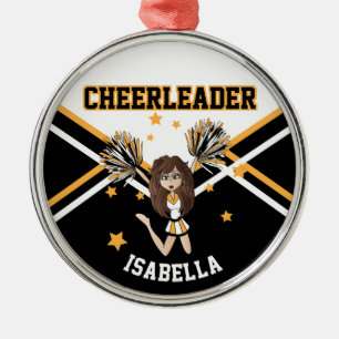 Ornamento De Metal Cheerleader 📣 💖 Garota - Branco, Preto e Dourado