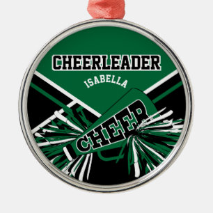 Ornamento De Metal Cheerleader 📣 - Verde escuro, preto e branco